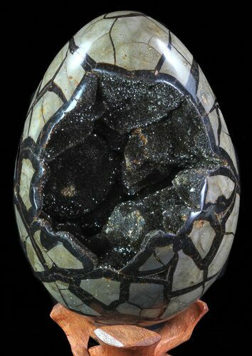 Septarian Dragon Egg Geode - Black Crystals #67784